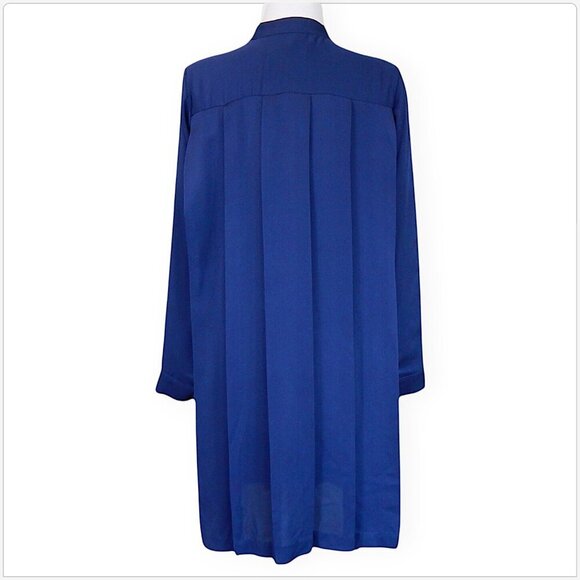 MICHAEL KORS Prussian Blue 100% Silk Pleated Front Shirt Dress New NWT 2 - Picture 7 of 8